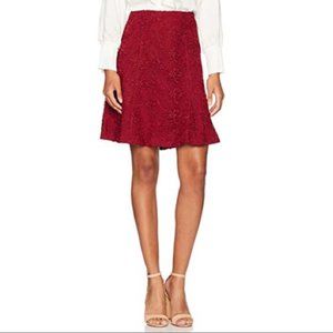 NANETTE LEPORE Women's Burgundy Floral Lace Crochet Flounce Skater Skirt Size 12